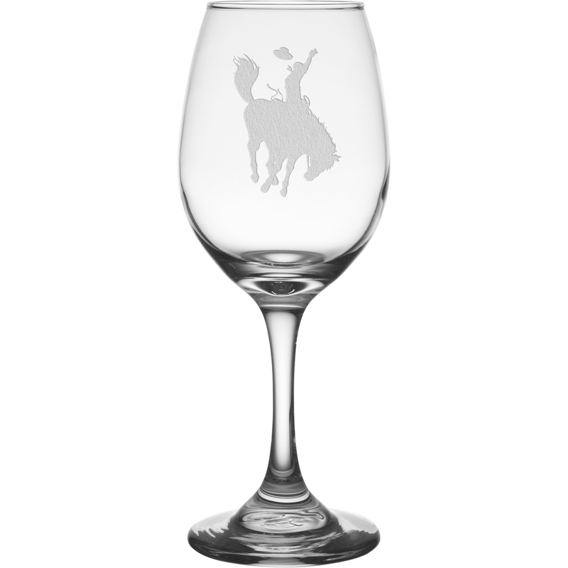 Bucking Bronco 11 oz. Etched Wine Glass Sets