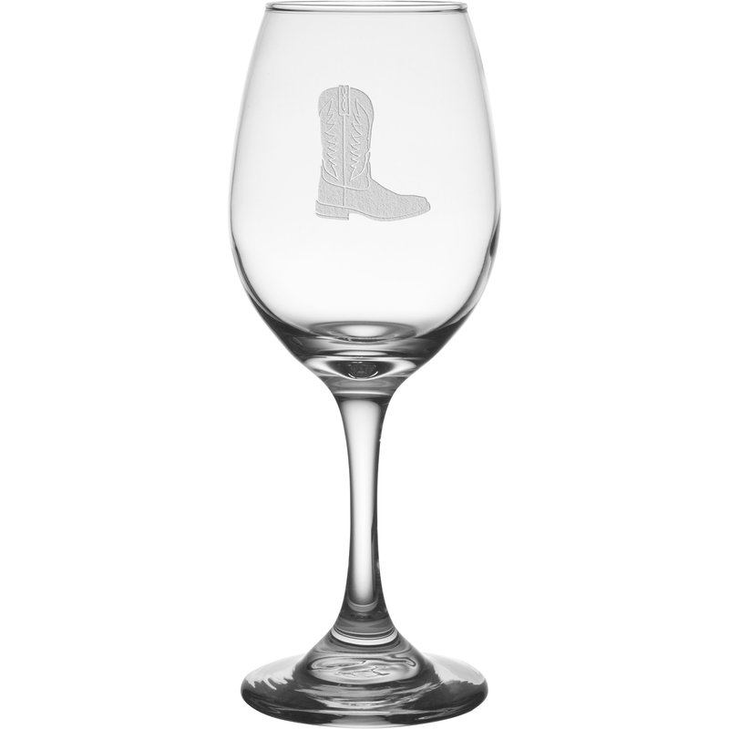 Cowboy Boot 11 oz. Etched Wine Glass Sets