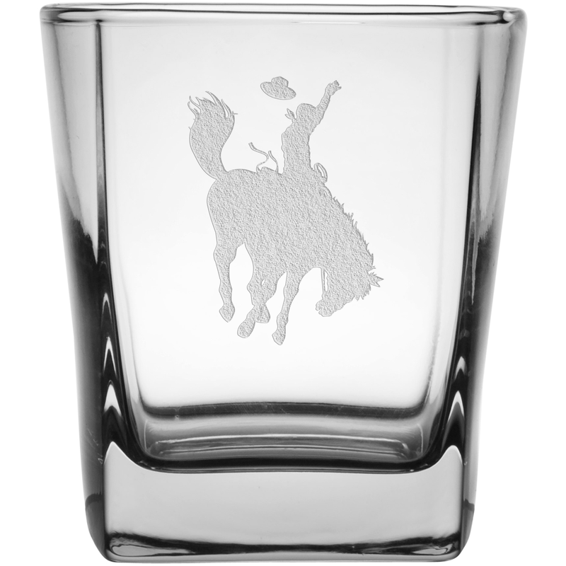 Bucking Bronco 9.25 oz. Etched Double Old Fashioned Glass Sets