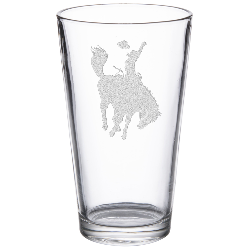 Bucking Bronco 16 oz. Etched Beverage Glass Sets