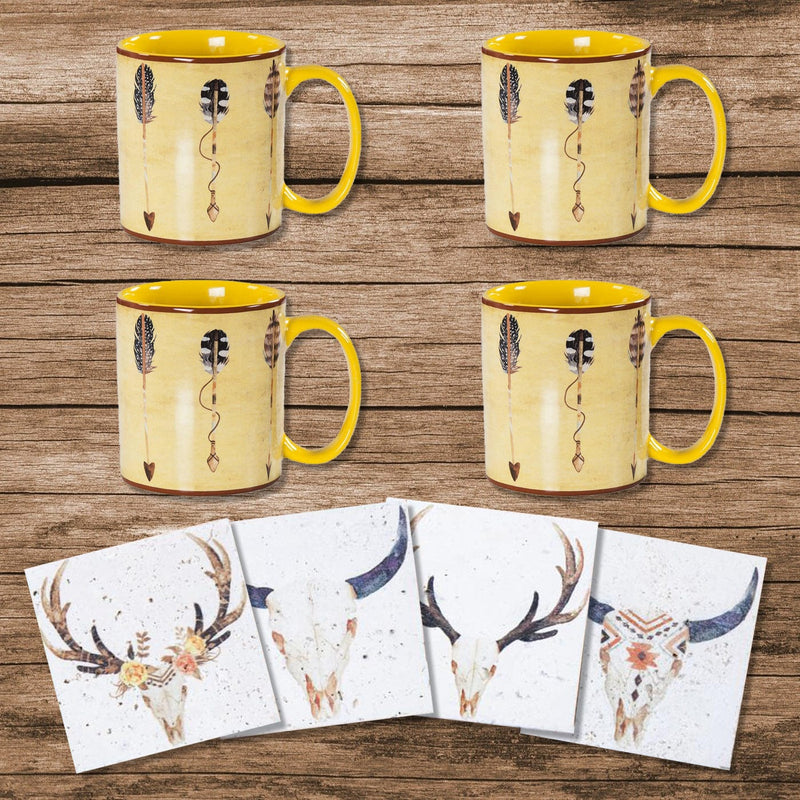 Brushed Arrow Mug and Desert Skull Coaster 8PC Set