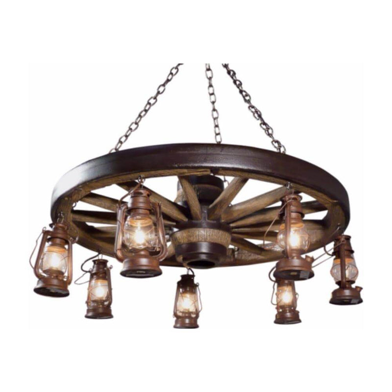 Large Rustic Wheel Lantern Chandelier