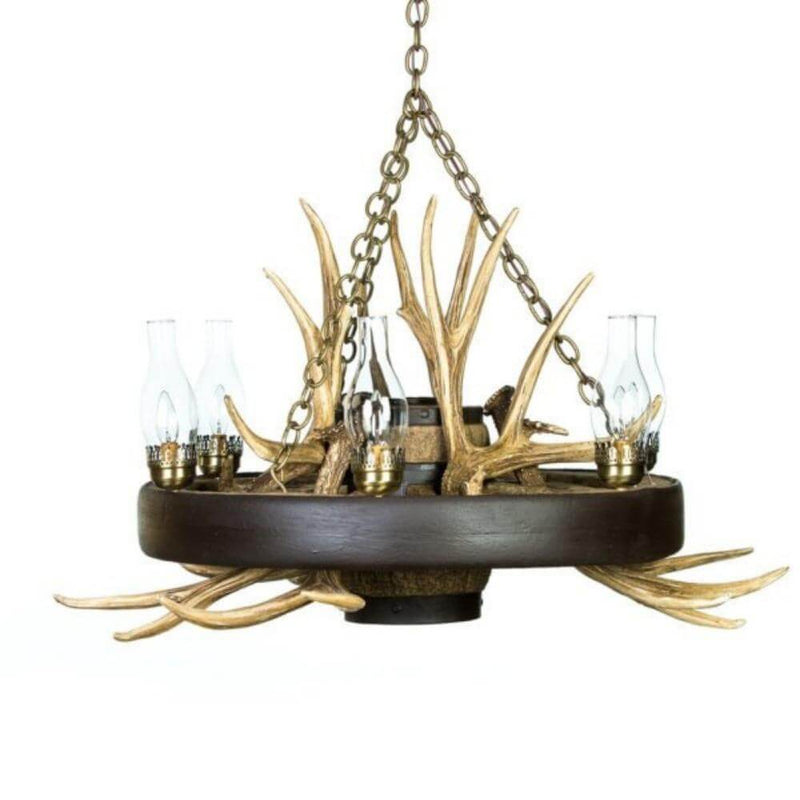 Small Rustic Wheel Mule Deer Chandelier