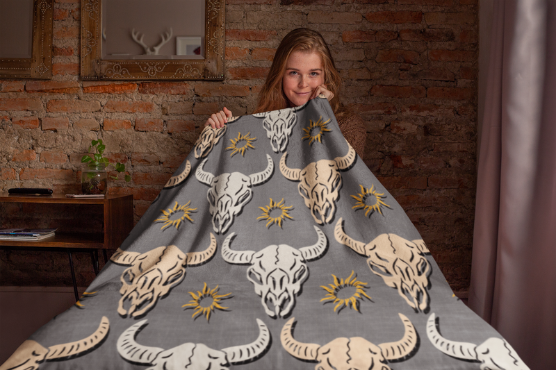 Western Skull Sherpa Blanket