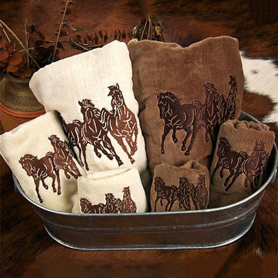 Embroidered Running Horses Bath Towel Set (7694499741928)
