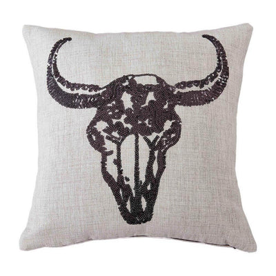 Western Skull Sequin Pillow (7689376858344)